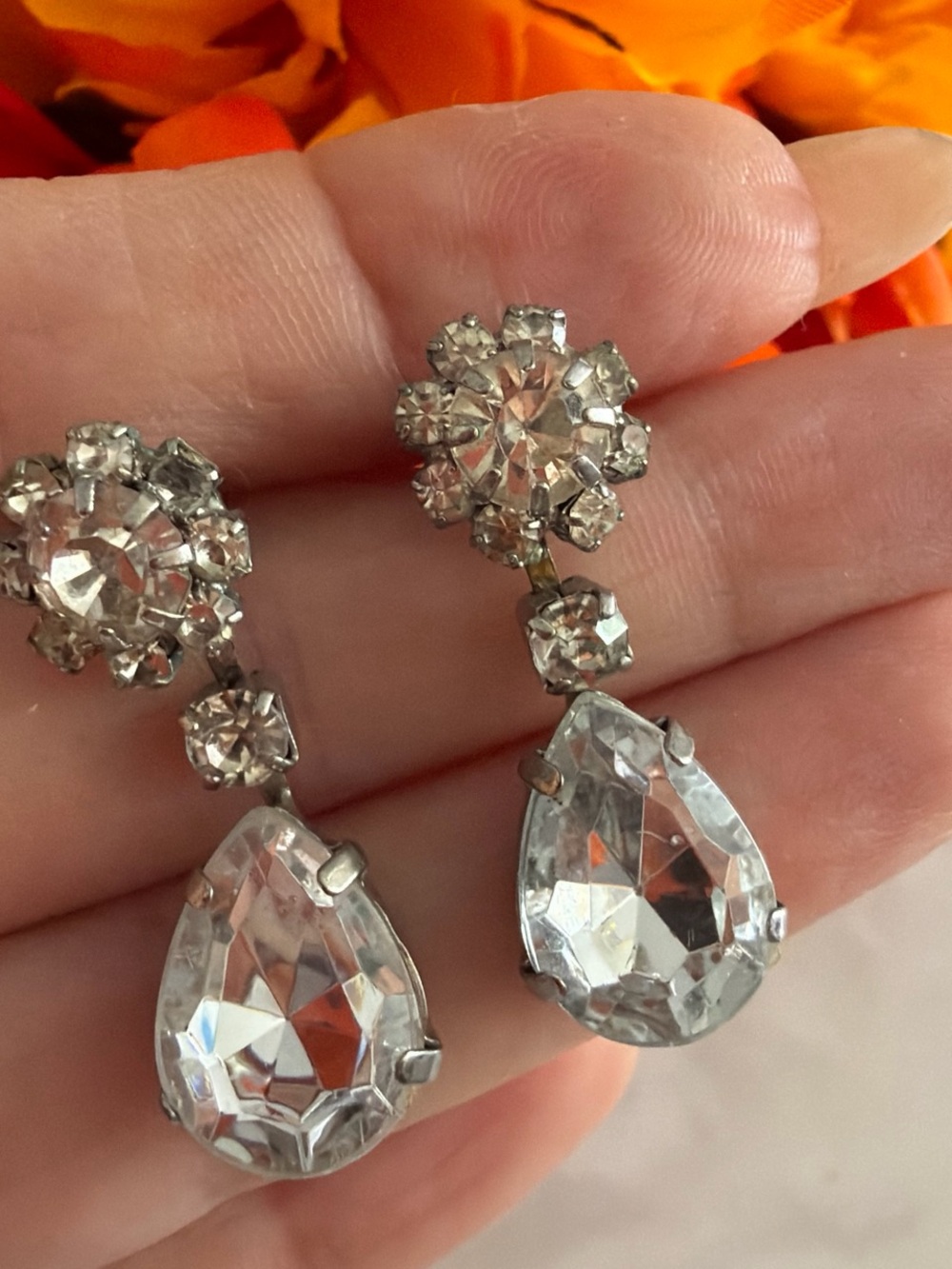 Charlotte Russe Clear Crystal Teardrop Dangle Earrings